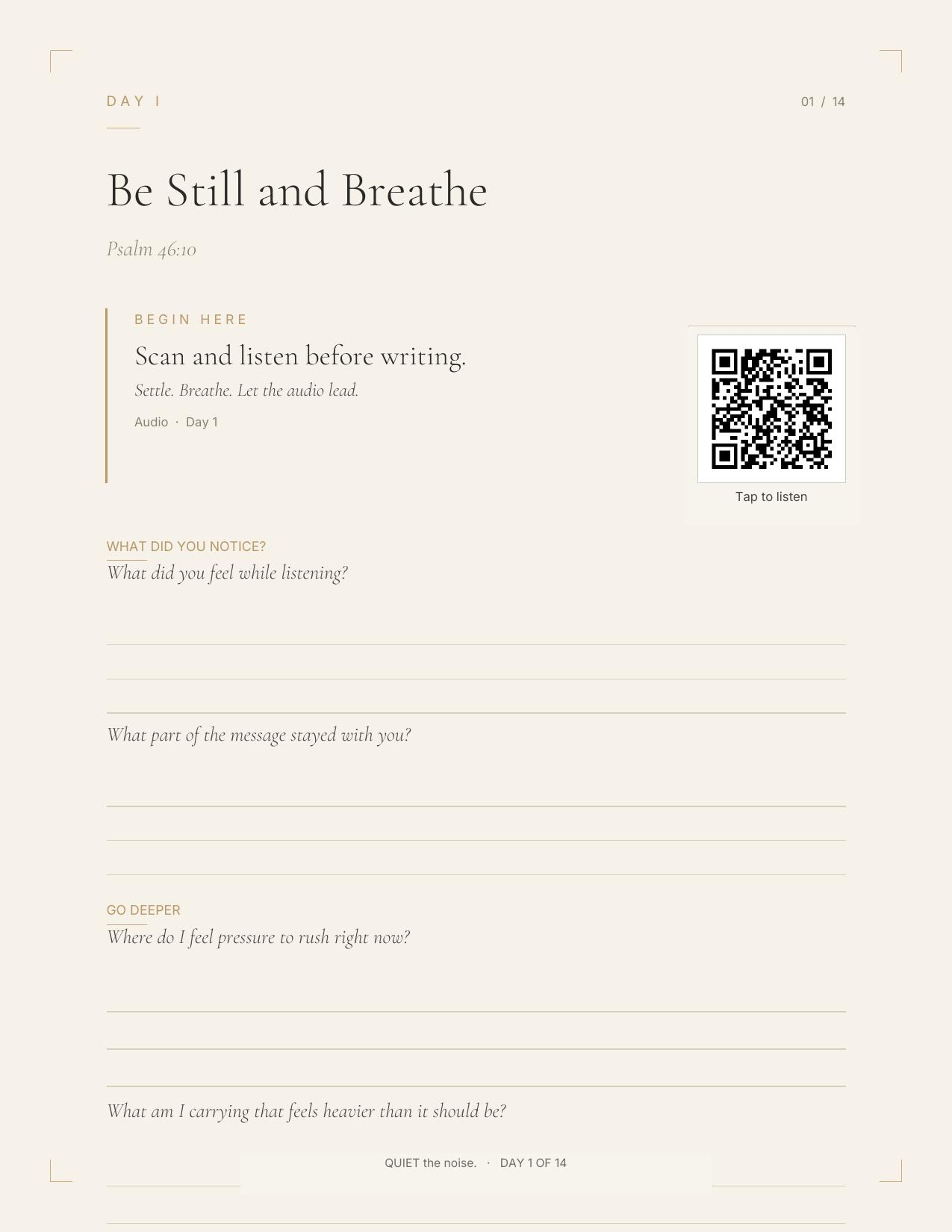 Day I · Be Still and Breathe